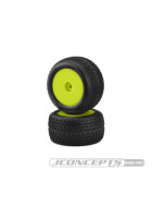 JConcepts Twin Pin - pink compound - pre-mounted, yellow wheels (2pcs)(Fits - Losi Mini-T 2.0 | Mini-B rear)