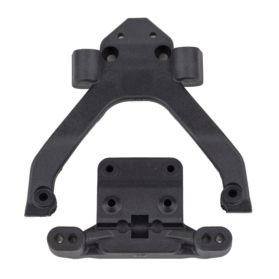 Team Associated RC10B6.4 FT Front Top Plate and Ballstud Mount, angled, carbon