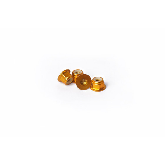 Koswork Kyosho M4 Aluminum Flanged Nylon Lock Nuts Gold (4) Mid/Turbo/Optima/Javelin/Ultima