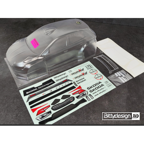 Bittydesign SKODA Fabia RS Rally2 1/10 190mm rally clear body, LightWeight 0,8mm (wing included)