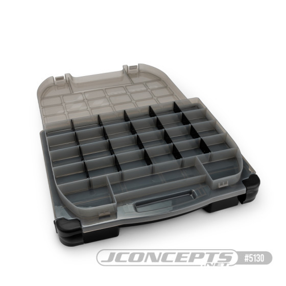 JConcepts tool box w/upper storage, black / smoke gray (~14.5 x 11 x 2.375 x upper storage)