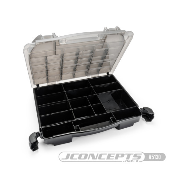 JConcepts tool box w/upper storage, black / smoke gray (~14.5 x 11 x 2.375 x upper storage)