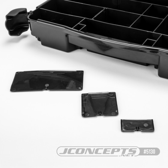 JConcepts tool box w/upper storage, black / smoke gray (~14.5 x 11 x 2.375 x upper storage)