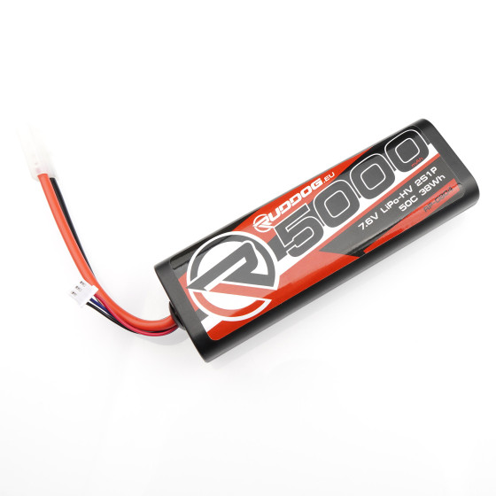 RUDDOG 5000mAh 50C 7.6V LiPo-HV Round Stick Pack Battery with Tamiya compatible Plug