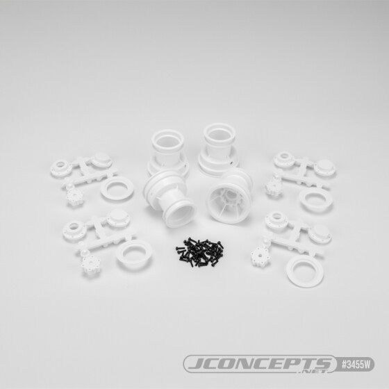 JConcepts Mini Tribute wheel w/hex adaptor, covers, mock bead lock, 4pc, - white