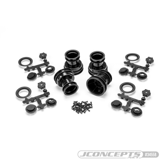 JConcepts Mini Tribute wheel w/hex adaptor, covers, mock bead lock, 4pc, - black