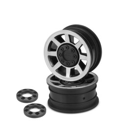 Jconcepts Vengeance - 1.9" Vaterra Ascender 12mm glue-on wheel - (black w/ silver face plating) - 2pc.