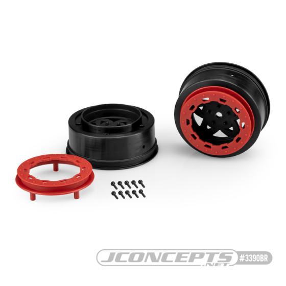 JConcepts Tremor, Slash narrow front wheel - black wheel / red beadlock - 2pc.